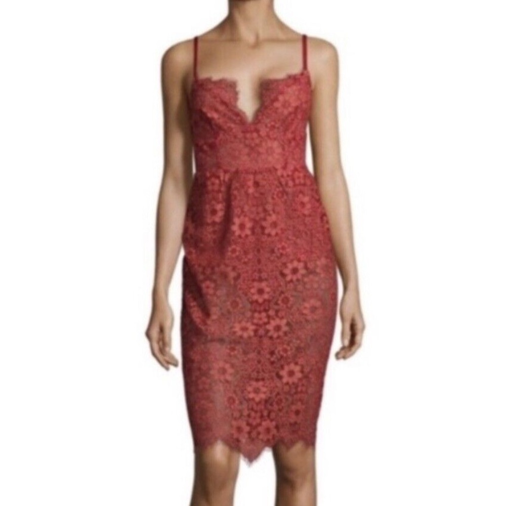 For Love And Lemons X Revolve Gianna Lace Midi Dress Red Tan Nwt